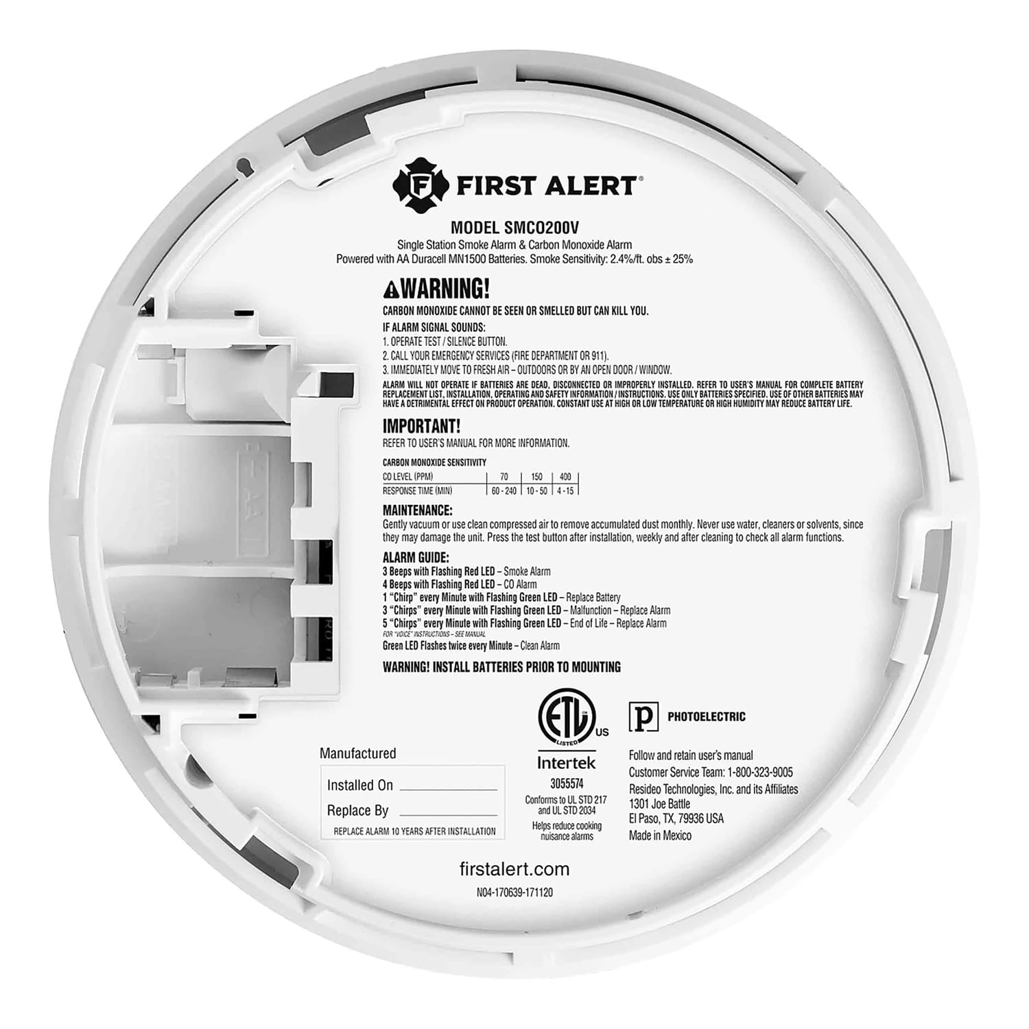 First Alert SMCO200V Battery-Operated 2-in-1 Smoke and CO Alarm with Voice and Location Alerts
