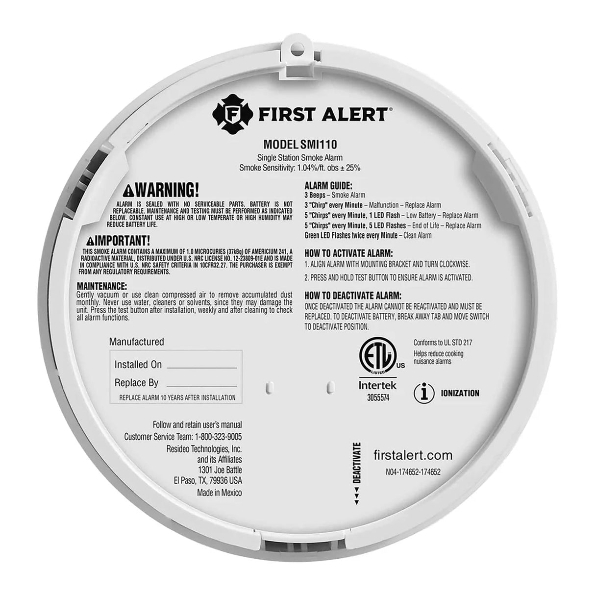 First Alert SMI110 Sealed 10-Year-Battery Smoke Alarm
