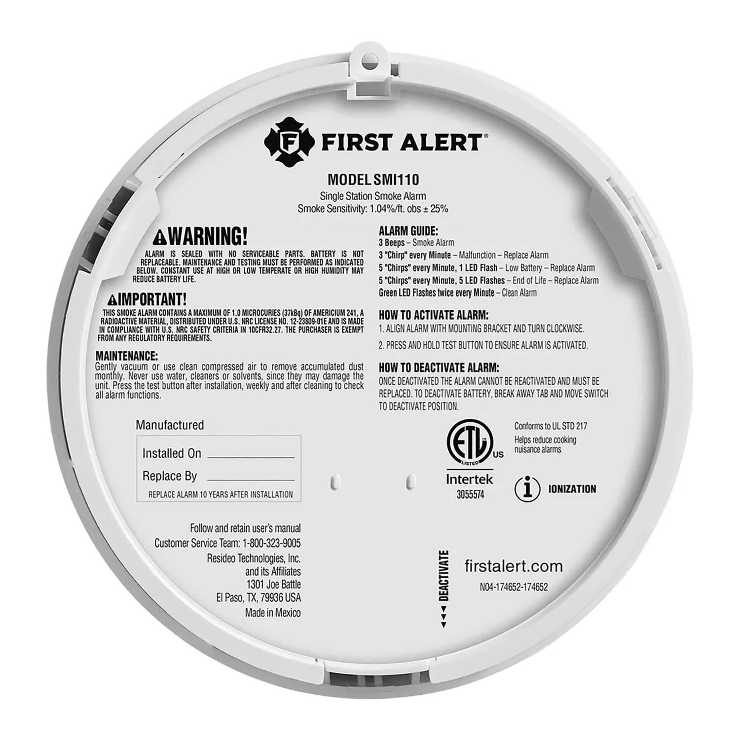 First Alert SMI110 Sealed 10-Year-Battery Smoke Alarm