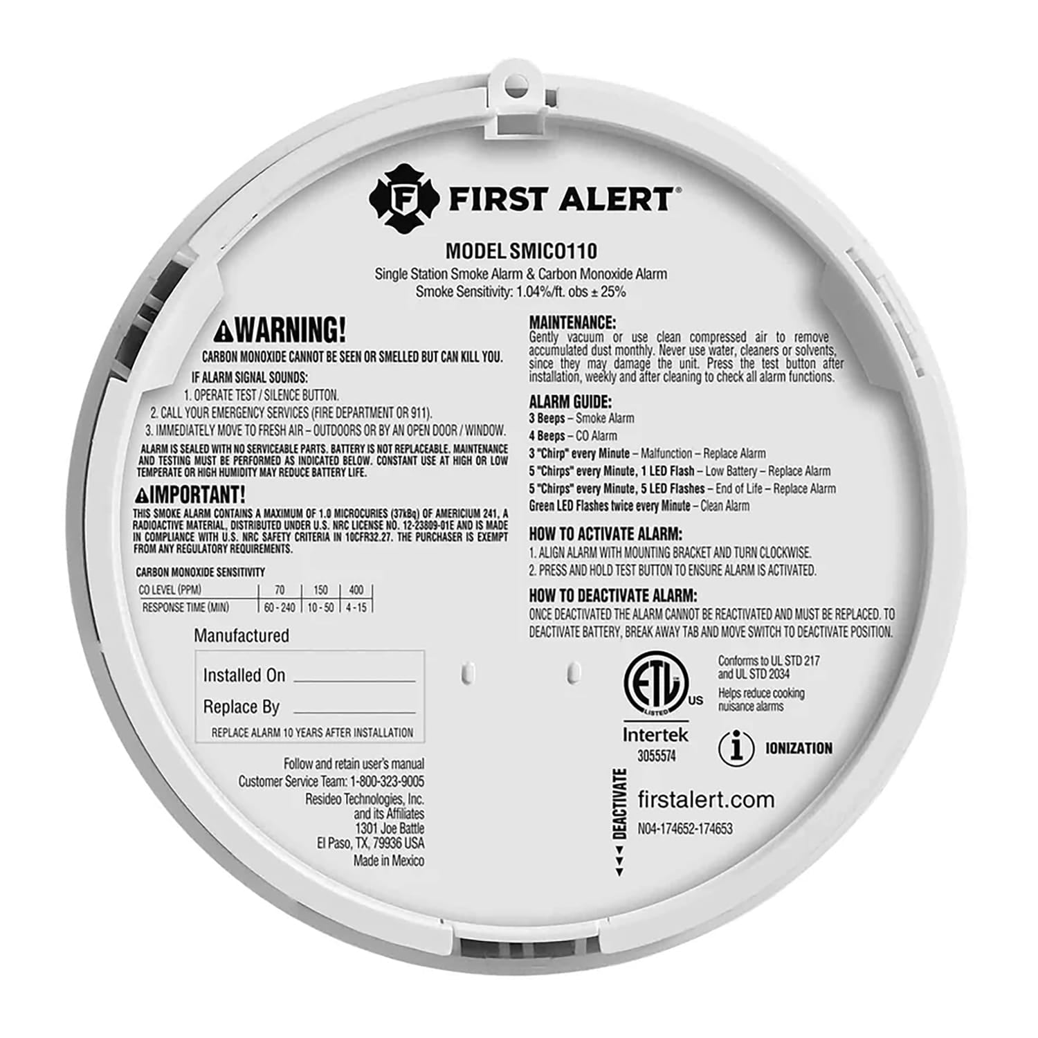 First Alert SMICO110 Sealed 10-Year-Battery 2-in-1 Smoke and CO Alarm