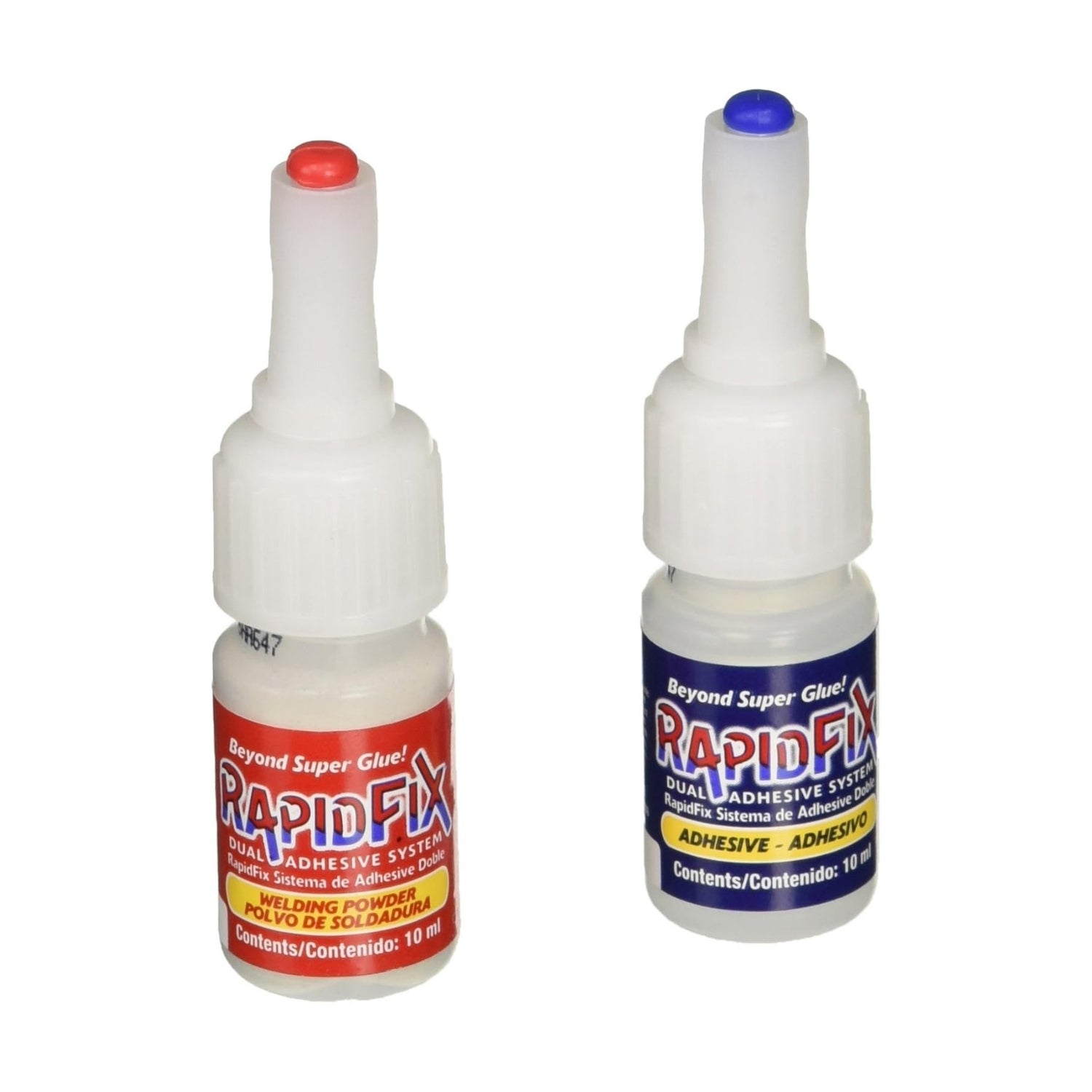 RapidFix Instant Dual-Adhesive Repair System for Plastics, Metal, and Rubber, Squeeze Bottles, 10 mL