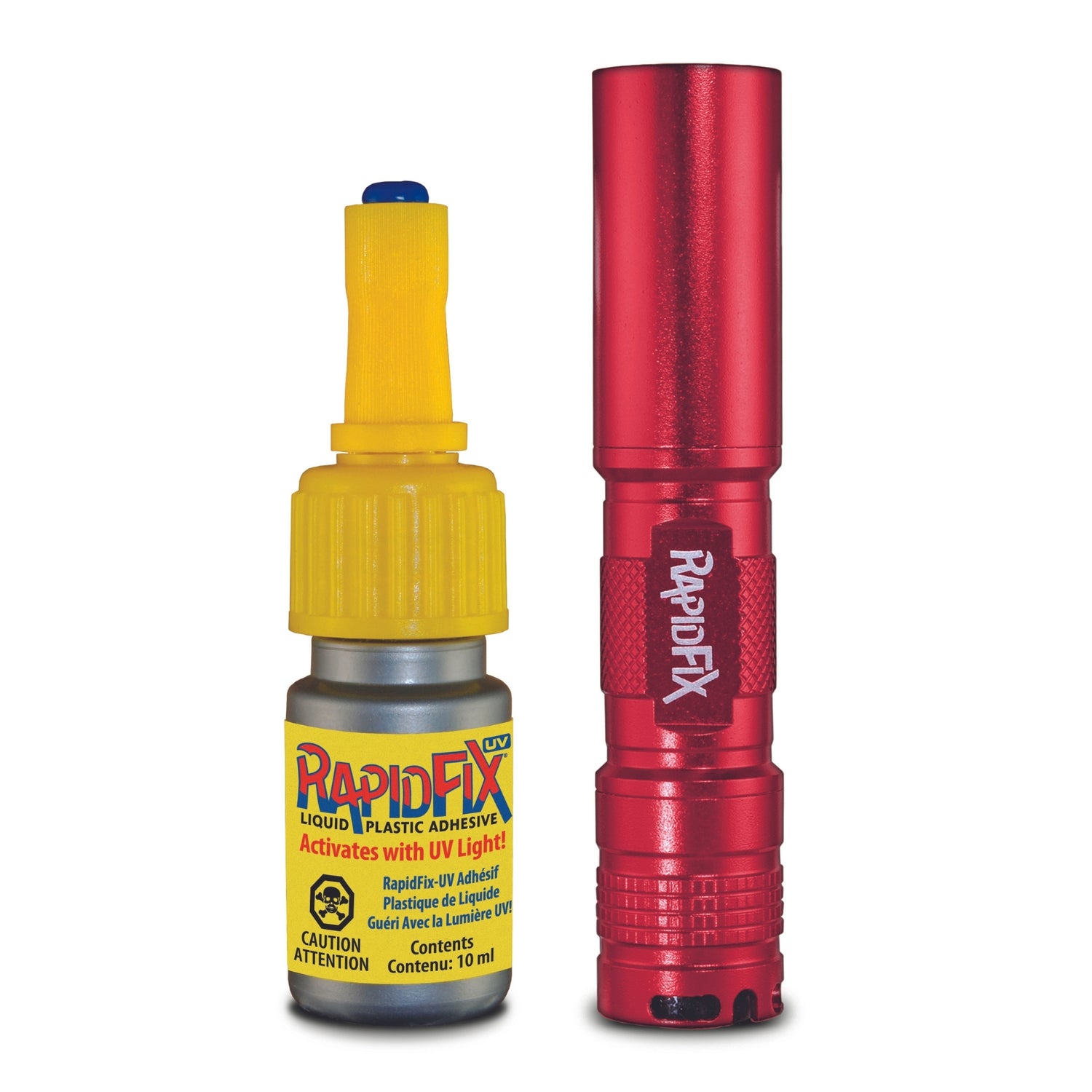 RapidFix Liquid Plastic UV-Activated Adhesive with UV Flashlight, 10-mL Bottle