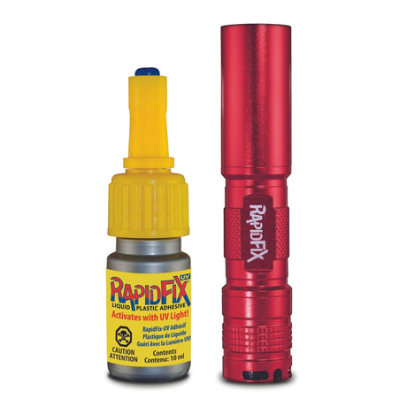 RapidFix Liquid Plastic UV-Activated Adhesive with UV Flashlight, 10-mL Bottle