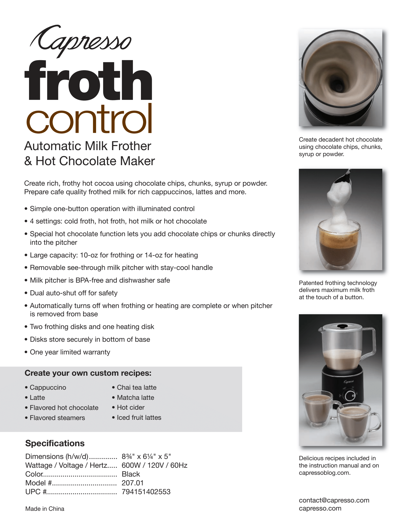 Capresso FROTHCONTROL-RB froth Control Milk Frother, 14 oz, Black-Certified Refurbished