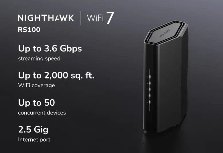 NETGEAR Nighthawk Dual-Band WiFi 7 Router RS100, BE3600 Speed up to 3.6 Gbps, Covers 2000 sq. ft., 2.5 Gig Port - Certified Refurbished