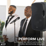 Gemini AS-15TOGO Portable Bluetooth PA Speaker with Integrated Mixer and Wired Microphone, Black
