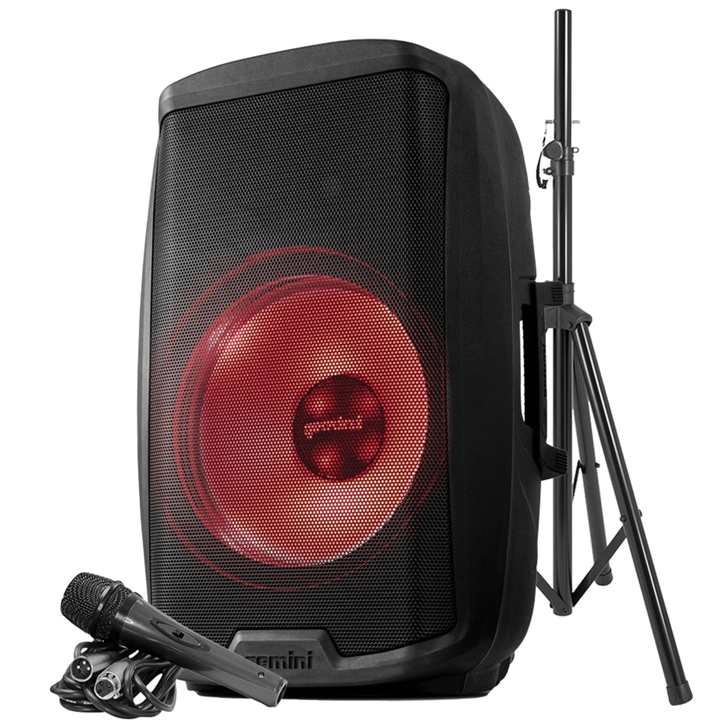 Gemini AS Series Bluetooth Multi-LED Portable PA Speaker Kit with Stand and Wired Microphone, Black, AS-2115BT-LT-PK