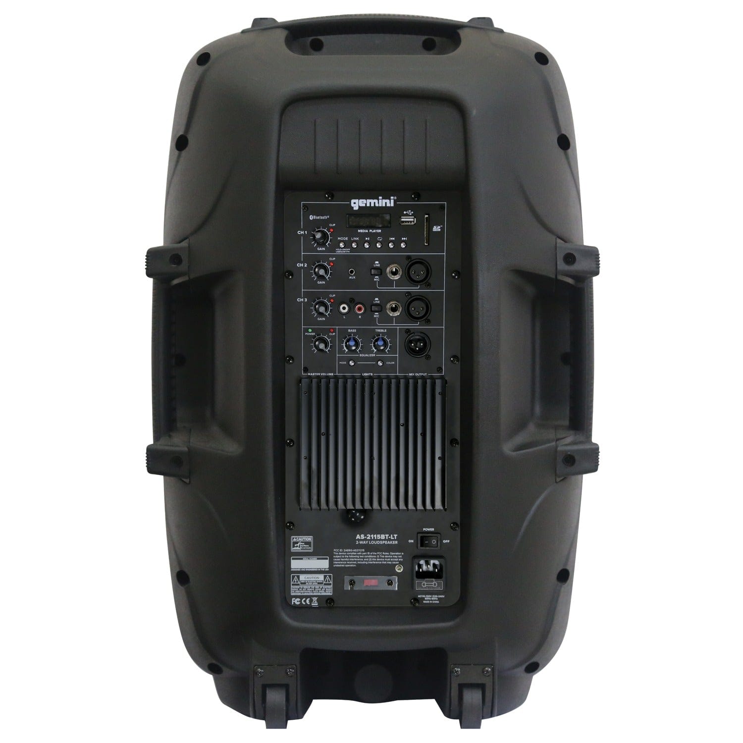 Gemini AS Series Bluetooth Multi-LED Portable PA Speaker Kit with Stand and Wired Microphone, Black, AS-2115BT-LT-PK