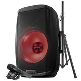Gemini AS Series Bluetooth Multi-LED Portable PA Speaker Kit with Stand and Wired Microphone, Black, AS-2115BT-LT-PK