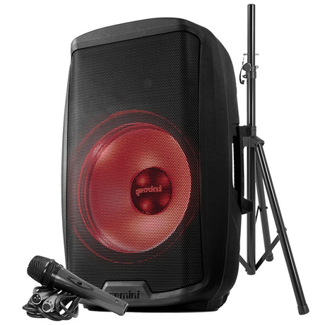 Gemini AS Series Bluetooth Multi-LED Portable PA Speaker Kit with Stand and Wired Microphone, Black, AS-2115BT-LT-PK