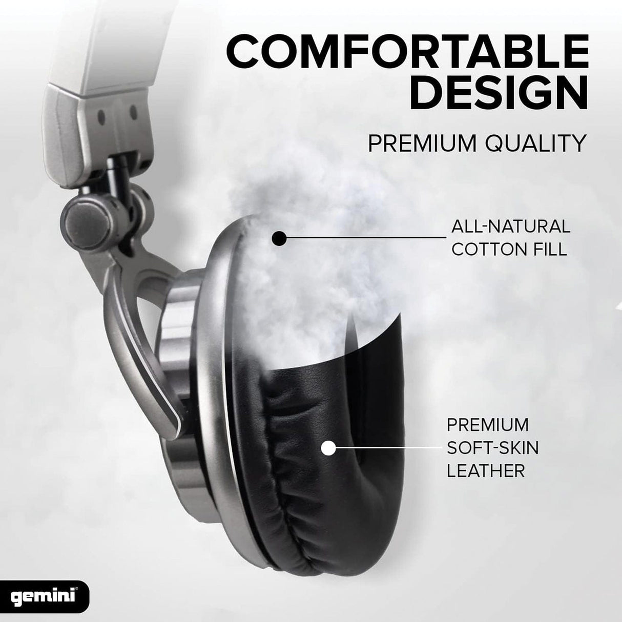 Gemini Over-the-Ear Professional DJ Headphones, Silver and Black, DJX-500