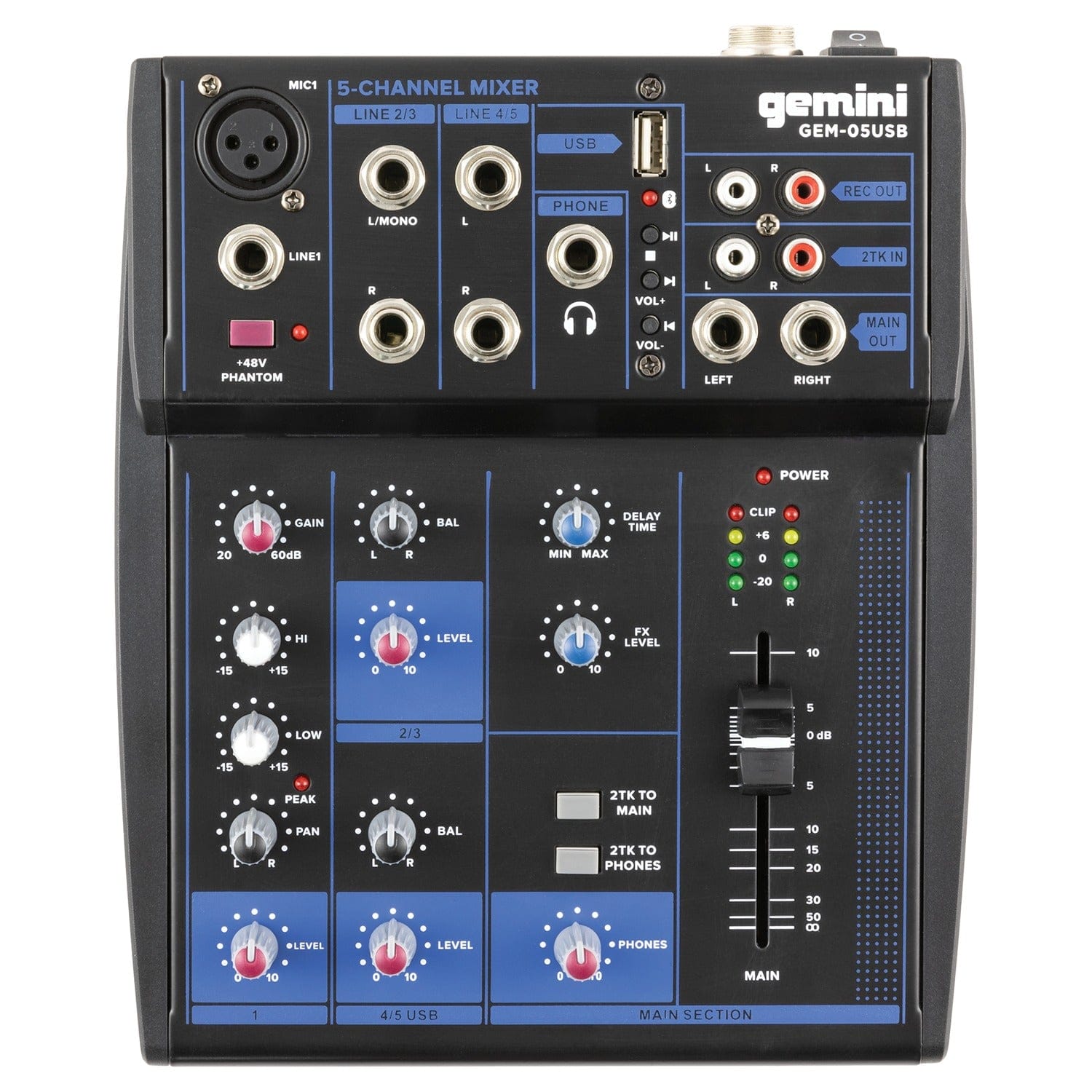 Gemini GEM-05USB Compact Analog Bluetooth Audio Mixer, 5 Channels