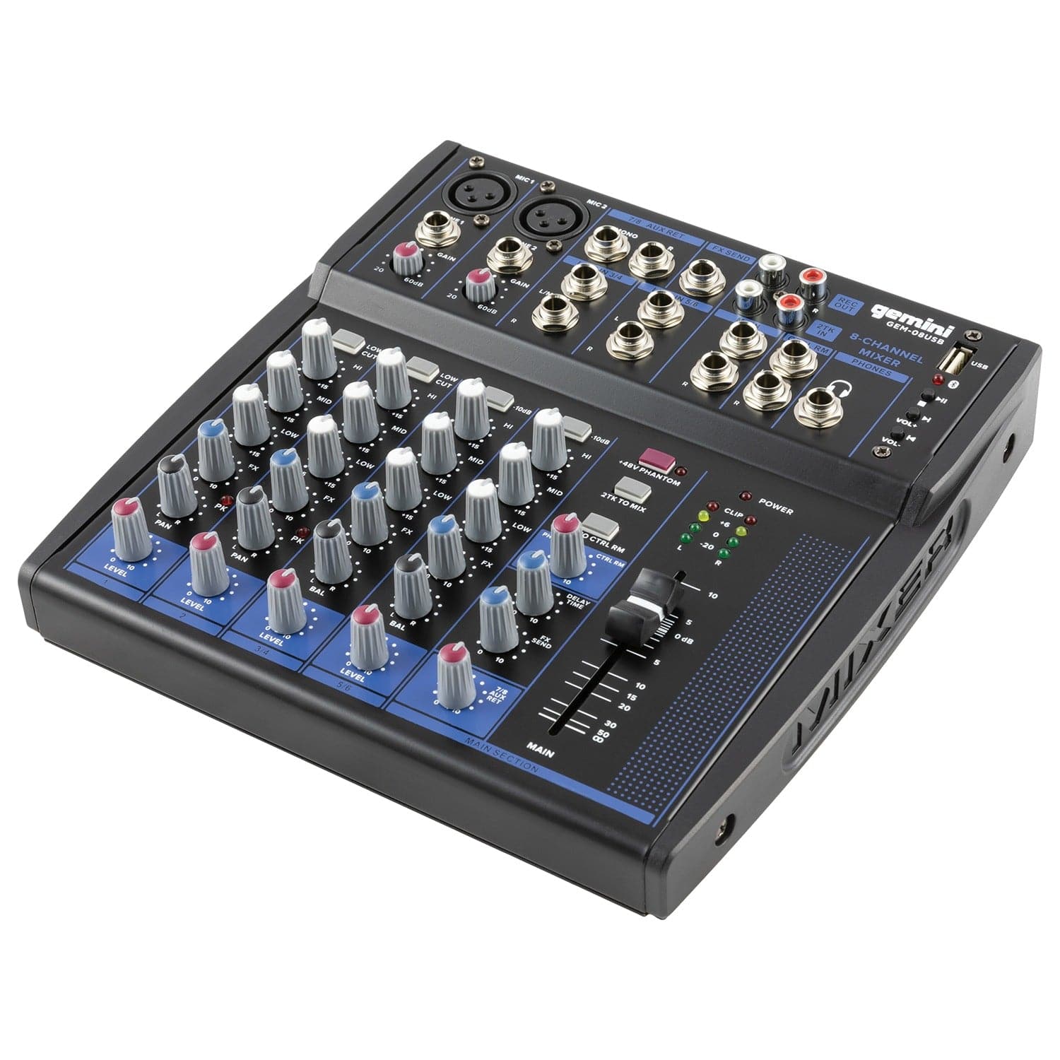 Gemini GEM-08USB Compact Analog Bluetooth Professional Audio Mixer, 8 Channels