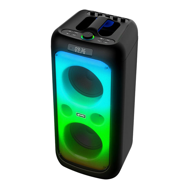 Gemini GGO Series Portable Bluetooth TWS Dual-Woofer Karaoke Boom Box with Lights, Microphone, and Remote, Black, GGO-2650L