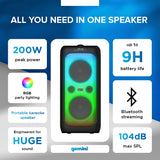 Gemini GGO Series Portable Bluetooth TWS Dual-Woofer Karaoke Boom Box with Lights, Microphone, and Remote, Black, GGO-2650L