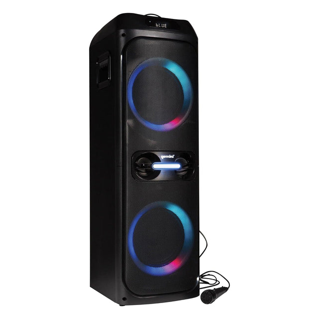Gemini Portable Bluetooth TWS Speaker with LED Party Lighting and Wired Microphone, Black, GHK-2800