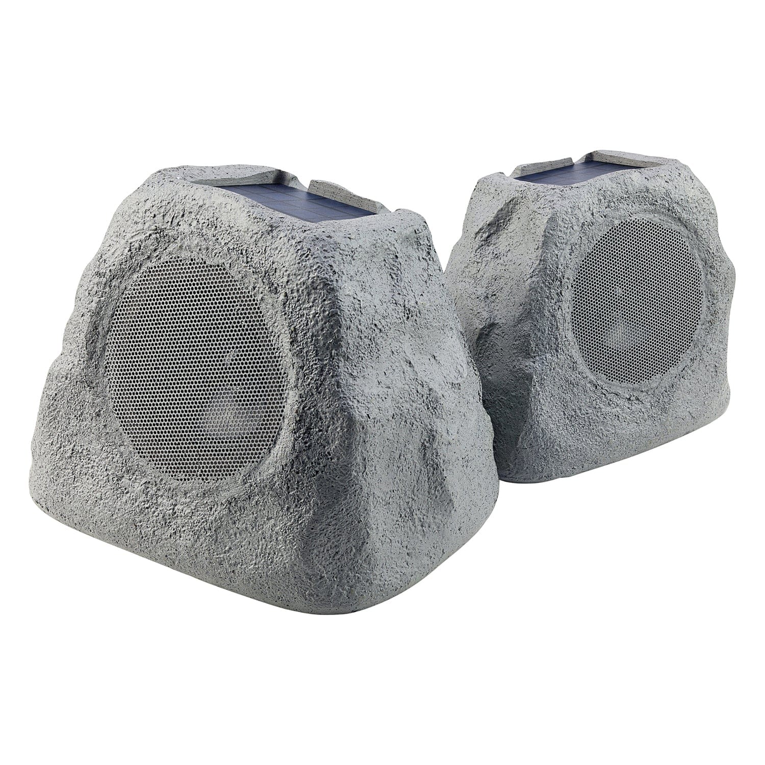 Gemini GHRK-500LTMS Solar Bluetooth TWS 30-Watt-Peak Outdoor Rock Speaker with LED Lighting, 2 Pack