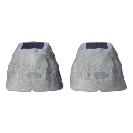 Gemini GHRK-500LTMS Solar Bluetooth TWS 30-Watt-Peak Outdoor Rock Speaker with LED Lighting, 2 Pack