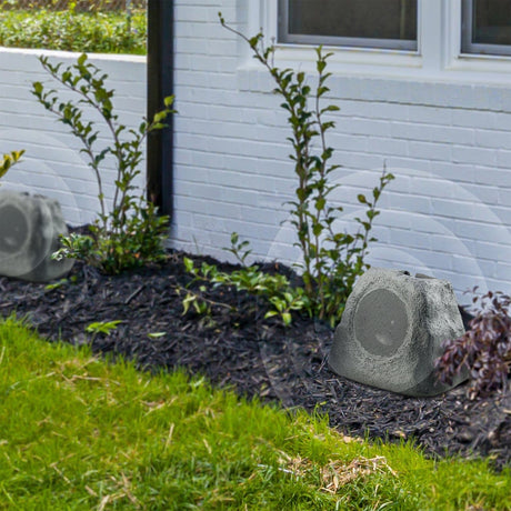 Gemini GHRK-500LTMS Solar Bluetooth TWS 30-Watt-Peak Outdoor Rock Speaker with LED Lighting, 2 Pack