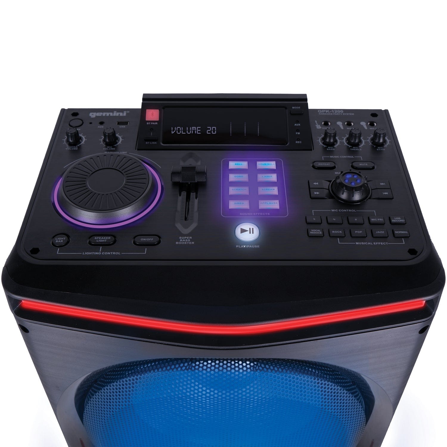 Gemini GPK Series Portable Bluetooth True Wireless Home Karaoke Speaker System with LED Lights, Microphone, and Remote, Black, GPK-1200
