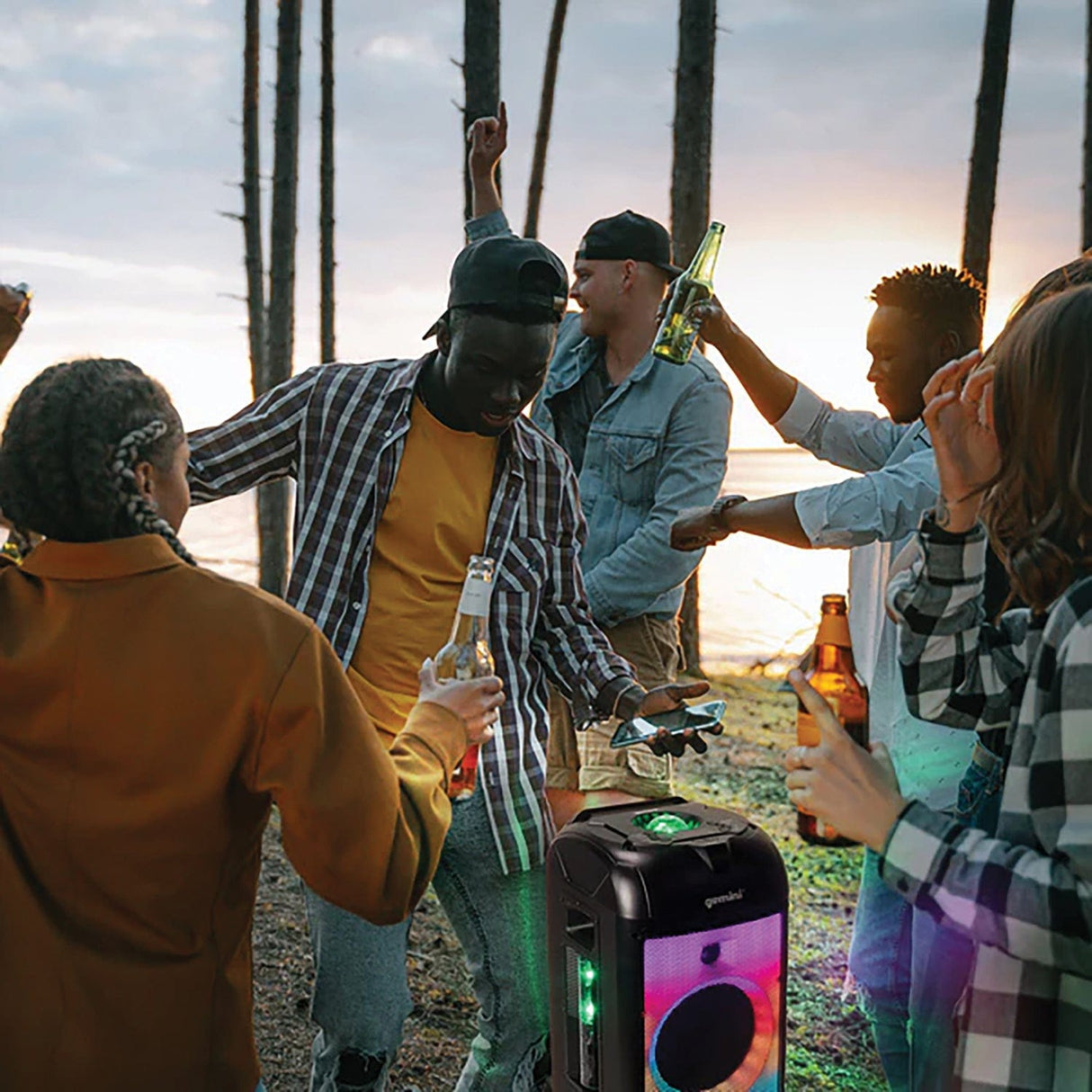 Gemini GPLT Series 360° Portable Bluetooth True Wireless Speaker System with LED Lights, Microphone, and Remote, Black, GPLT-360