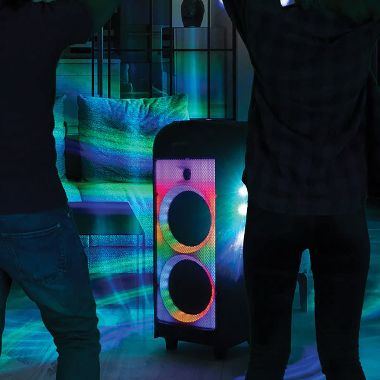 Gemini GPLT Series 360° Portable Bluetooth True Wireless Speaker System with LED Lights, Microphone, and Remote, Black, GPLT-360