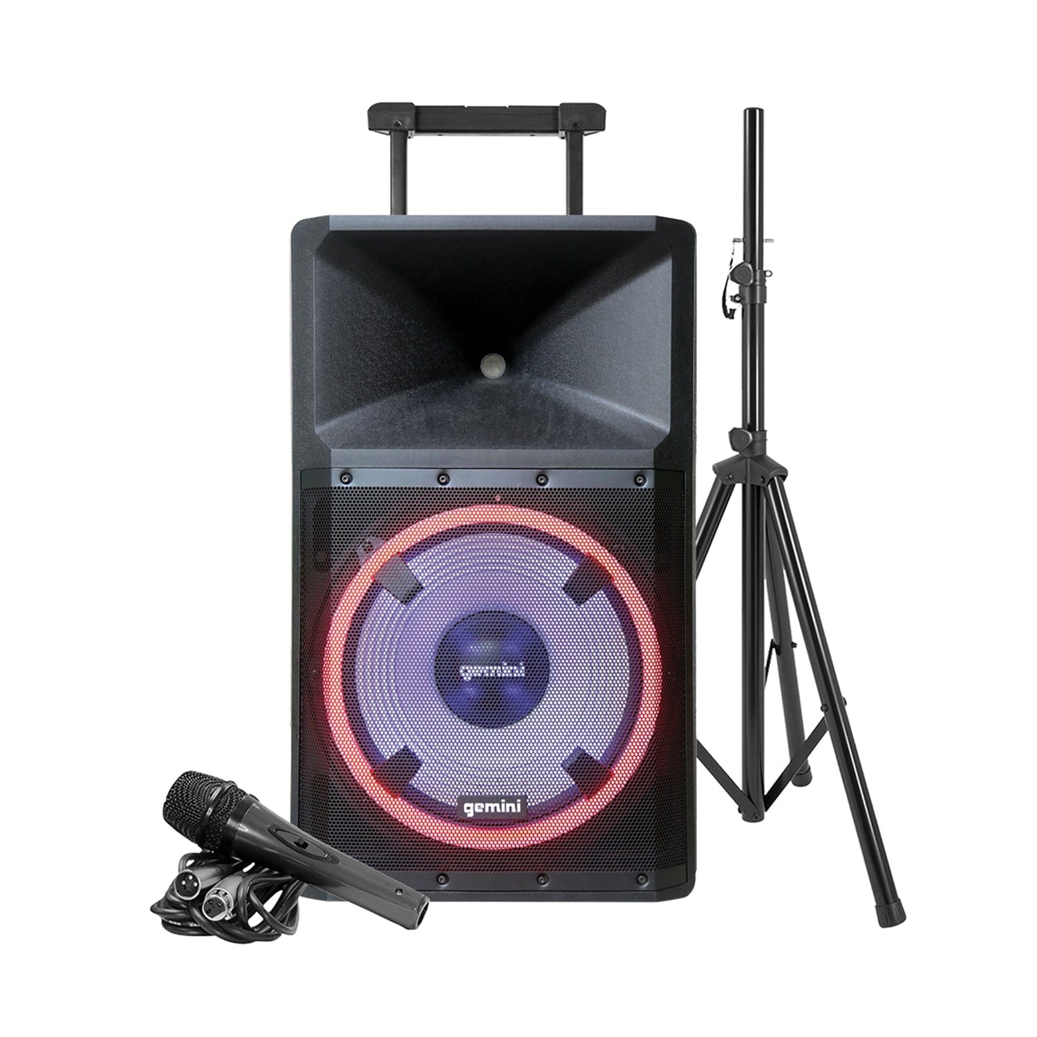 Gemini GSP Series Portable Bluetooth True Wireless PA Speaker with Media Player, Lights, Stand, and Microphone, Black, GSP-L2200PK