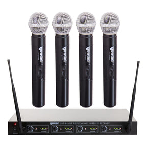 Gemini UHF-04M-S1234 UHF 4-Channel Wireless Microphone System with 4 Handheld Microphones and Receiver