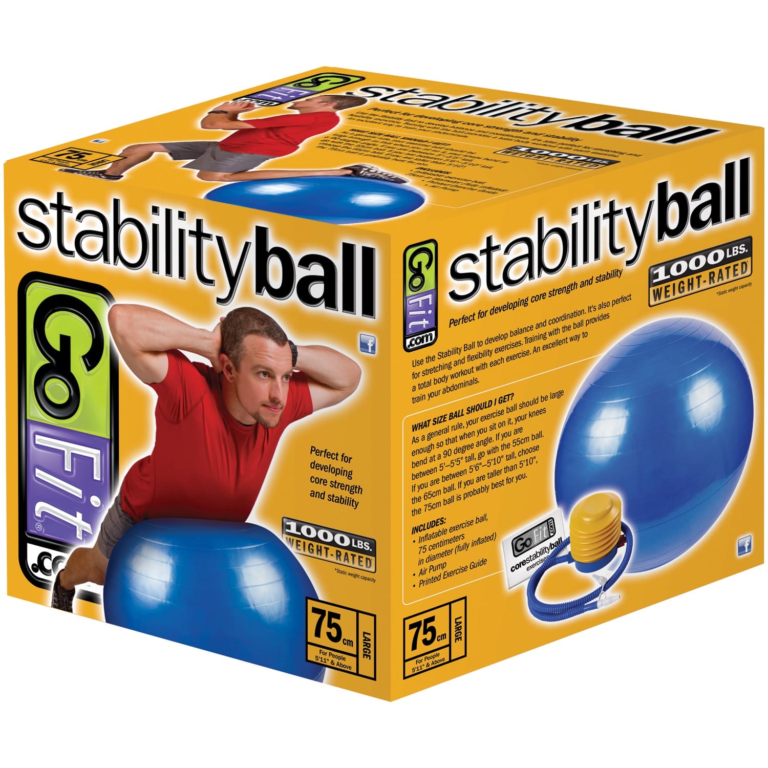 GoFit Stability Ball with Pump, 75cm, Blue