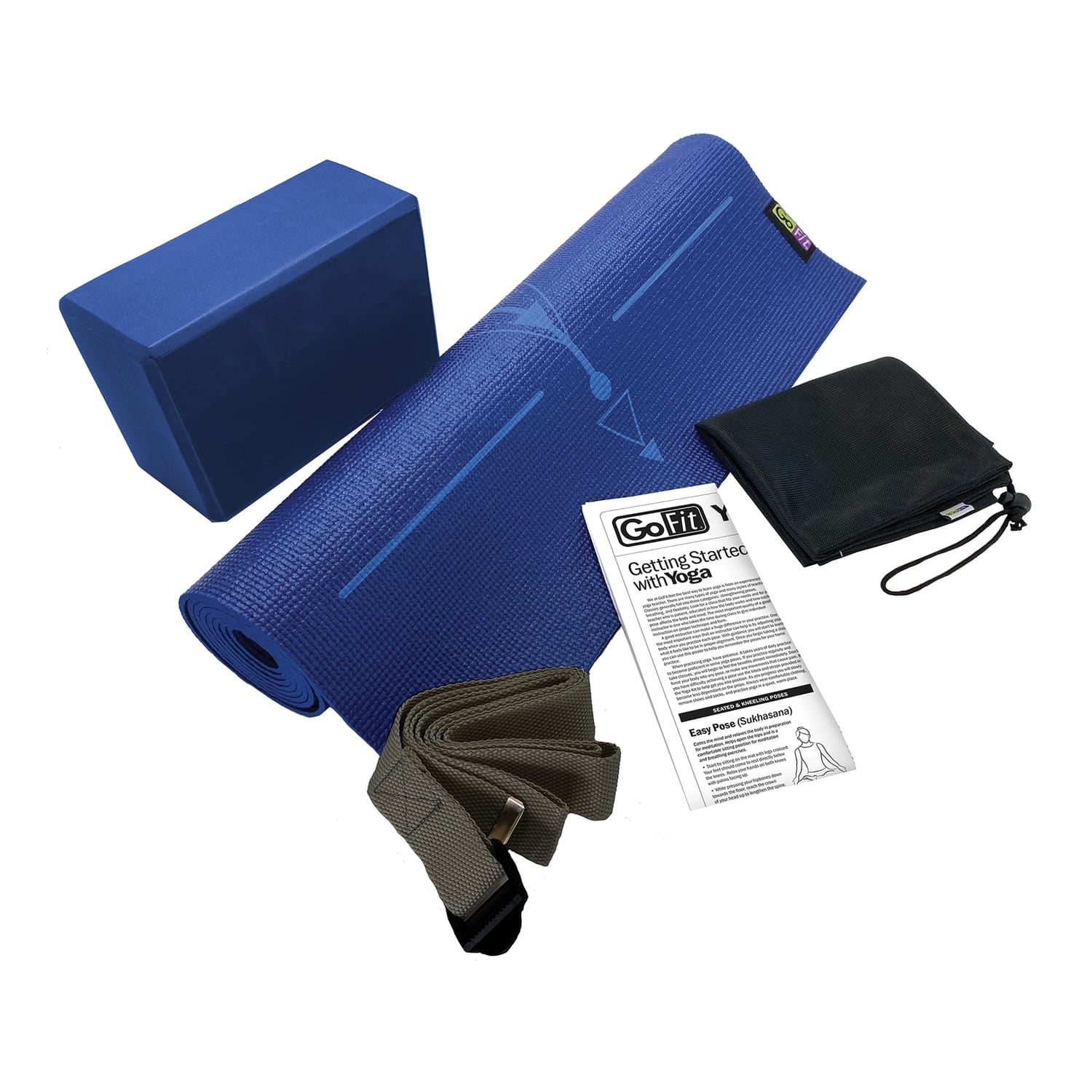 GoFit Complete Yoga Kit with Yoga Mat, Foam Block, Strap, Yoga Pose Wall Chart, and Carrying Bag