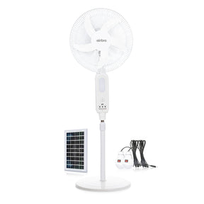 Airbro 16-In. Portable Rechargeable 70° Oscillating Stand Fan with Power Bank, 3 Speed, 1200 CFM, 5 Blades, LED, Max 20 Hours Run Time, Solar, Remote