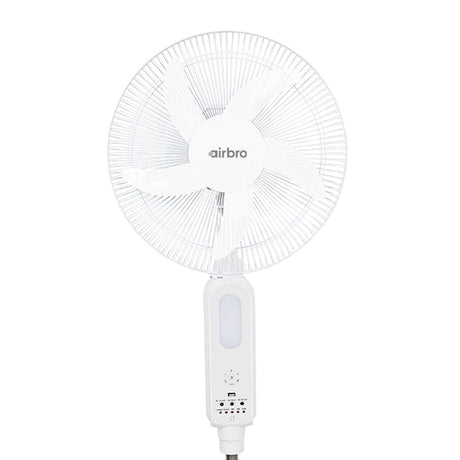 Airbro 16-In. Portable Rechargeable 70° Oscillating Stand Fan with Power Bank, 3 Speed, 1200 CFM, 5 Blades, LED, Max 20 Hours Run Time, Solar, Remote