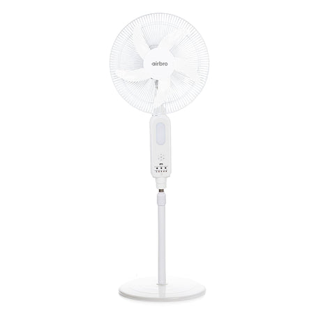 Airbro 16-In. Portable Rechargeable 70° Oscillating Stand Fan with Power Bank, 3 Speed, 1200 CFM, 5 Blades, LED, Max 20 Hours Run Time, Solar, Remote