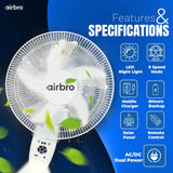 Airbro 4.5-Ah 18-In. ChargeFlow Portable Rechargeable AC/DC Oscillating Stand Fan with Power Bank, 9 Speeds, Max 20 Hours Run Time, Solar, Remote