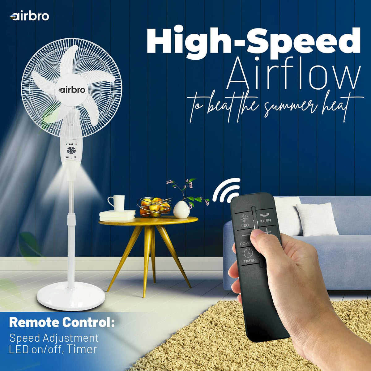 Airbro 4.5-Ah 18-In. ChargeFlow Portable Rechargeable AC/DC Oscillating Stand Fan with Power Bank, 9 Speeds, Max 20 Hours Run Time, Solar, Remote