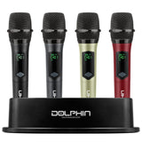 Dolphin Audio MCX-804 1-Channel 2.4-GHz Wireless Mic System, 4 Handheld Dynamic Cardioid Mics, up to 55-Yard Range, Charging Base, 1/4-In. Receiver