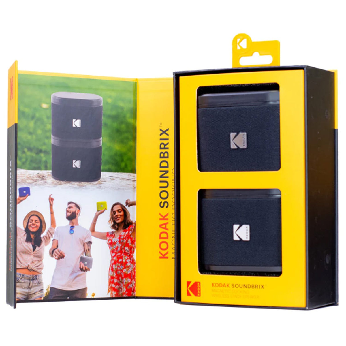 Kodak SoundBrix 2-Piece Portable Rechargeable Bluetooth Speaker System with TWS, Magnetic Docking, up to 5 Hours Play Time, Bass Black