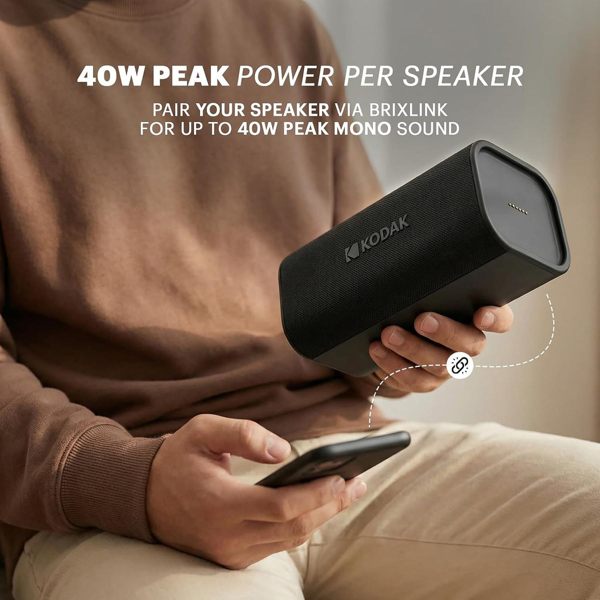 Kodak SoundBrix Plus 2-Piece Portable Rechargeable Bluetooth Speaker System, TWS, Magnetic Docking, IPX4, up to 5 Hours Play Time, Midnight Black
