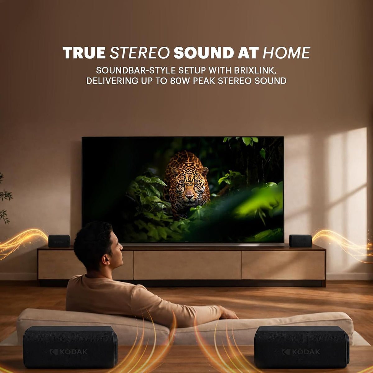 Kodak SoundBrix Plus 2-Piece Portable Rechargeable Bluetooth Speaker System, TWS, Magnetic Docking, IPX4, up to 5 Hours Play Time, Midnight Black