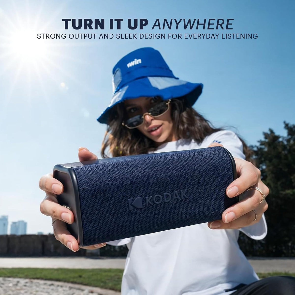 Kodak SoundBrix Plus 2-Piece Portable Rechargeable Bluetooth Speaker System, TWS, Magnetic Docking, IPX4, up to 5 Hours Play Time, Blasting Blue