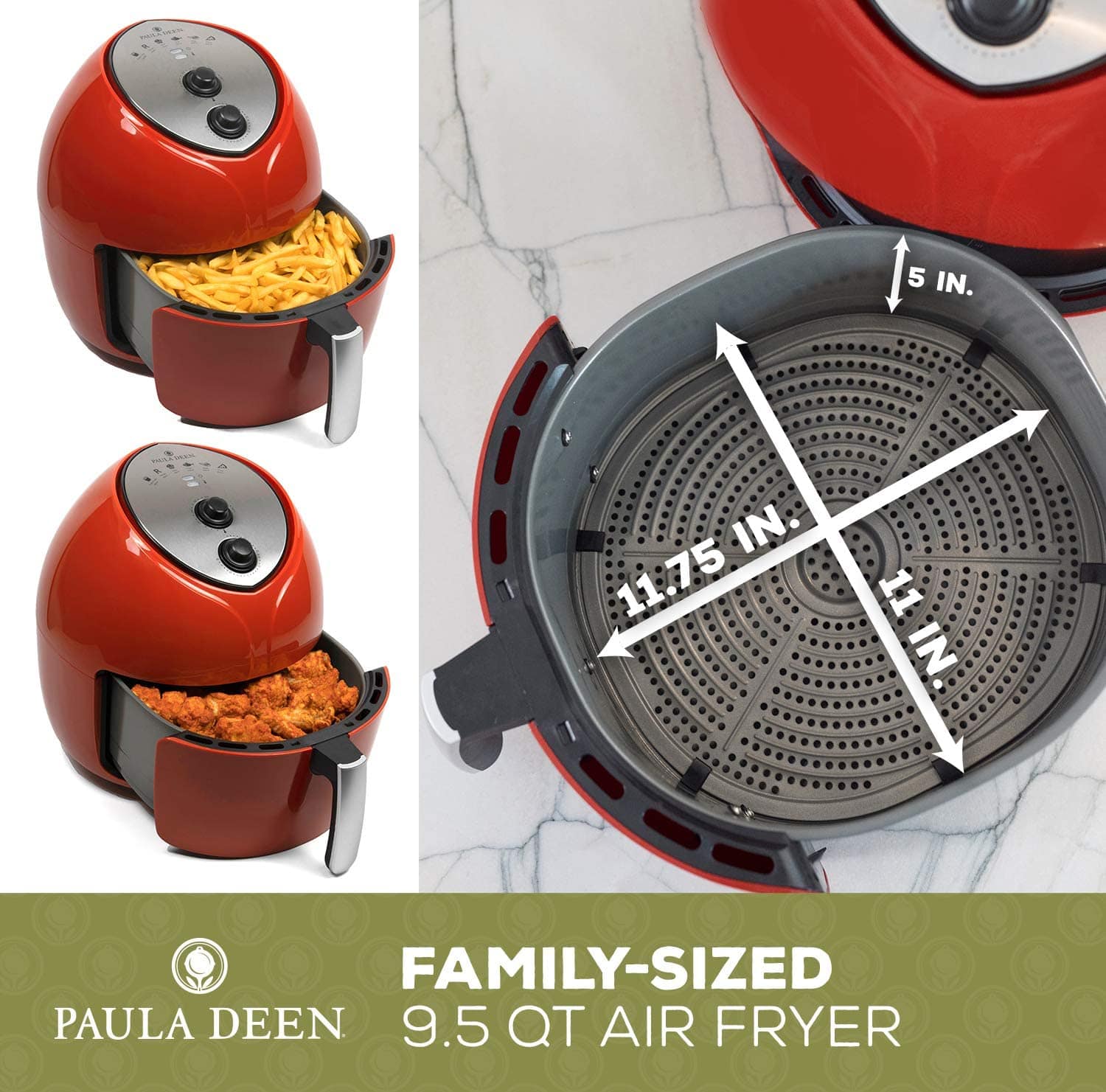 Paula Deen 9.5 QT 1700 Watt Family-Sized Air Fryer, Red