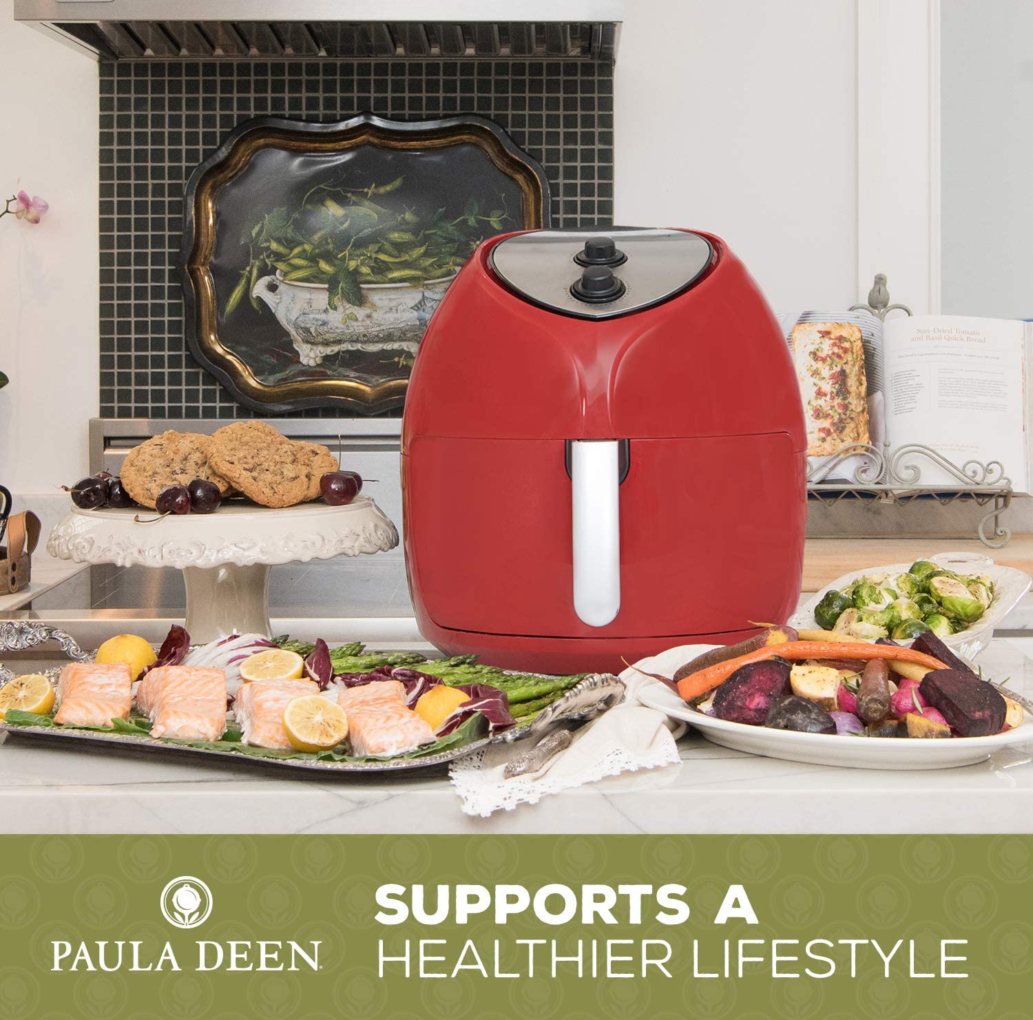 Paula Deen 9.5 QT 1700 Watt Family-Sized Air Fryer, Red