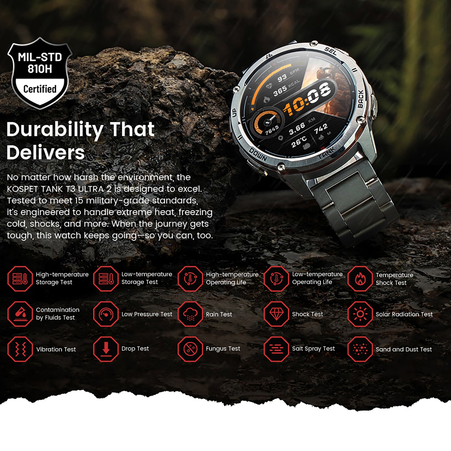 Kospet TANK T3 Ultra 2 GPS Smartwatch with 1.43-In. AMOLED Touch Screen, Bluetooth, 170+ Sports Modes, and 2 Bands, Black
