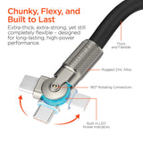 HyperGear USB-C to USB-C Fast Charge and Sync Chunky180° Rugged Cable, 6 Ft., Black