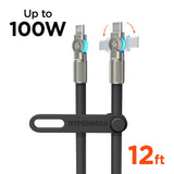 HyperGear USB-C to USB-C Fast Charge and Sync Chunky180° Rugged Cable, 12 Ft., Black