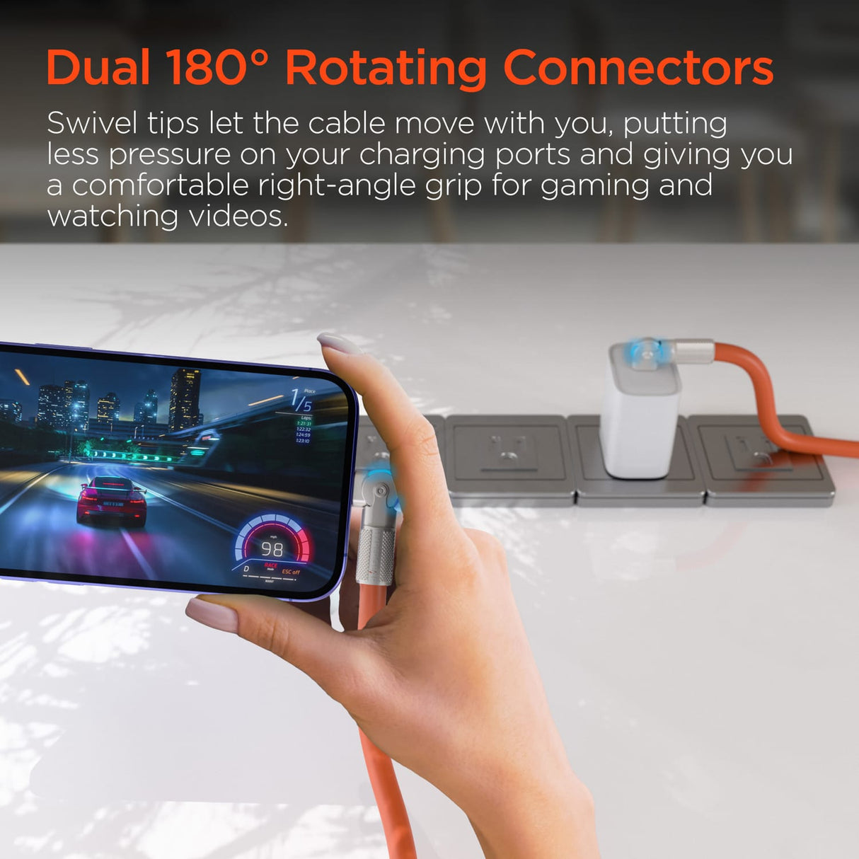 HyperGear USB-C to USB-C Fast Charge and Sync Chunky180° Rugged Cable, 12 Ft., Orange