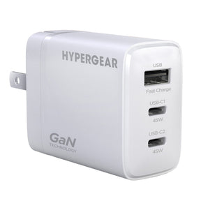 HyperGear 45-Watt Tri-Port SpeedBoost USB-C PD GaN Wall Charger with 6-Ft. USB-C Cable