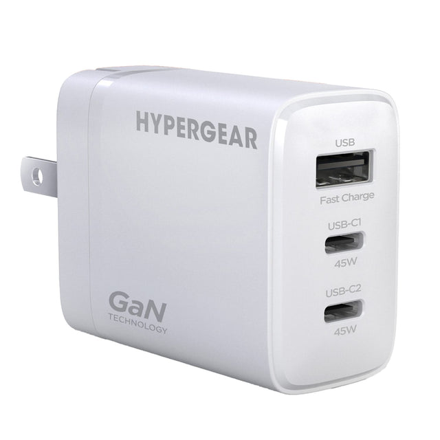 HyperGear 45-Watt Tri-Port SpeedBoost USB-C PD GaN Wall Charger with 6-Ft. USB-C Cable