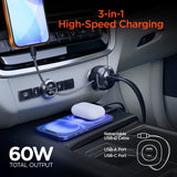 HyperGear 30-Watt 3-Port USB-C and USB-A Power Delivery Car Charger with Retractable USB-C PD Cable
