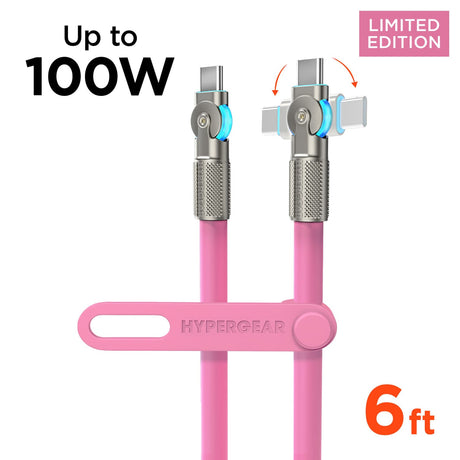 HyperGear USB-C to USB-C Fast Charge and Sync Chunky180° Rugged Cable, 6 Ft., Pink
